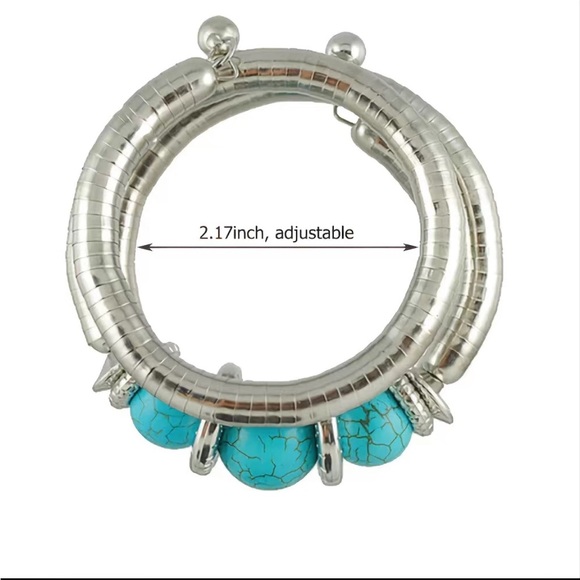 Bohemian Turquoise and Silver Stretch Wrap Bracelet - Picture 3 of 5